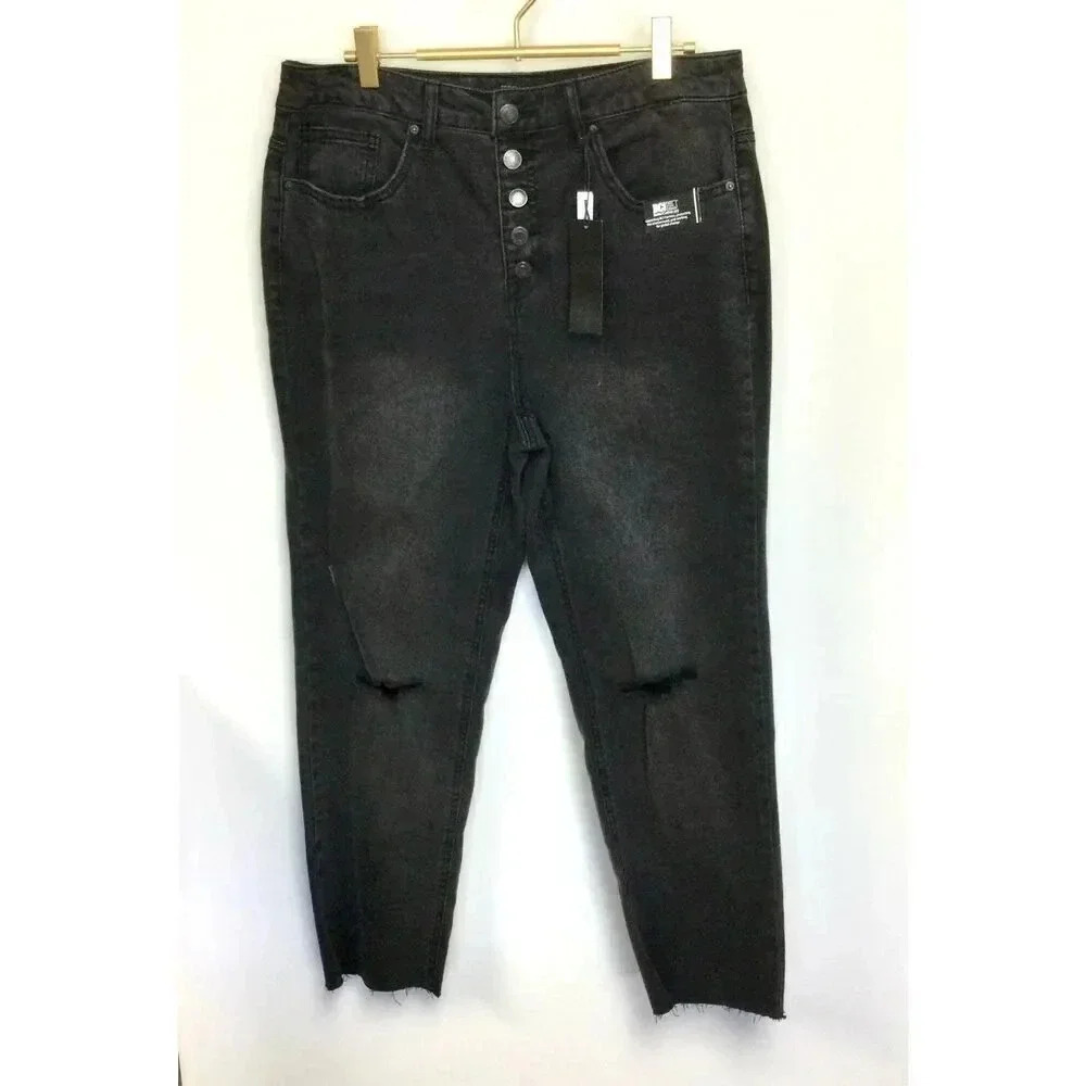 NWT Stitch Star Womens Black Distressed High-Rise‎ Ankle Straight Jeans Size 12